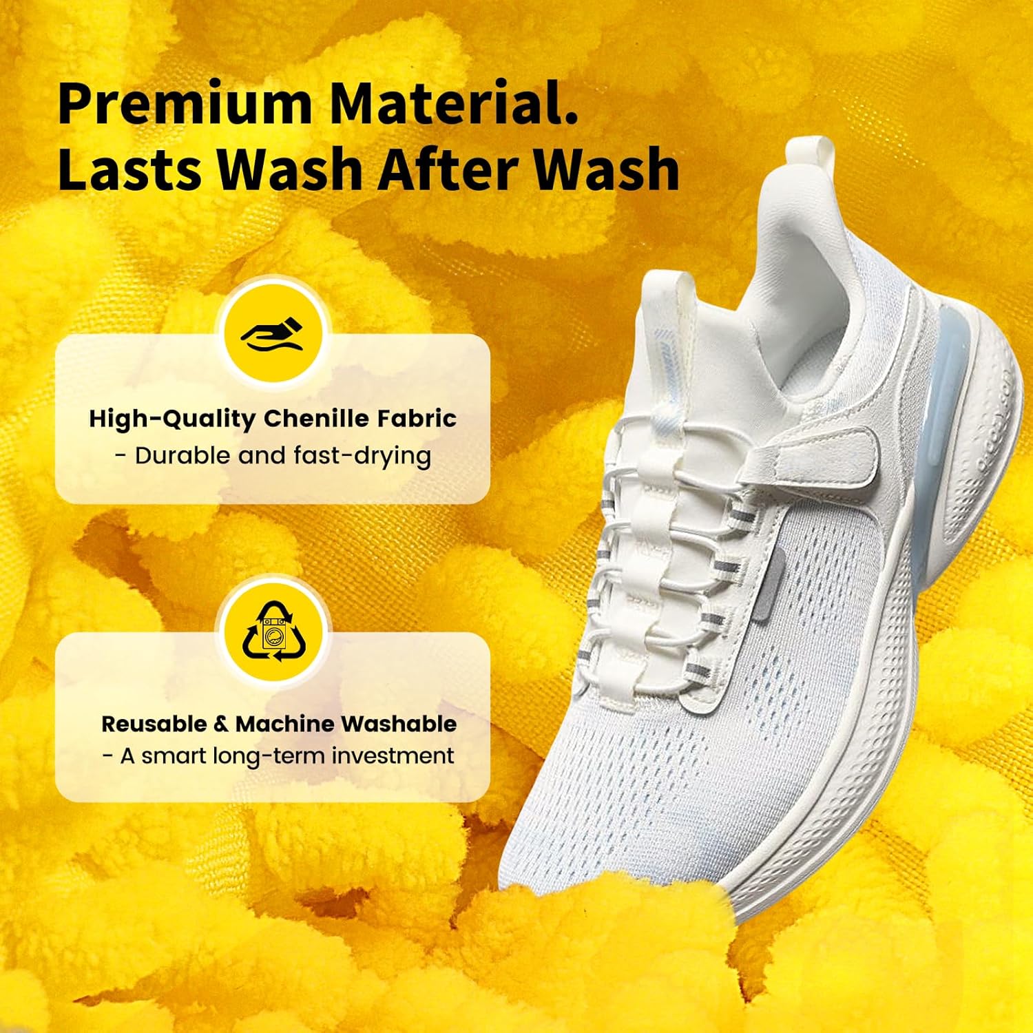 XQXA Shoe Washing Machine Bag 2-Pack - Reusable Shoe Washing Bag with Hidden Zipper, Machine Washable Shoe Bag for Sneakers, Tennis & Athletic Shoes (Yellow) - Image 3
