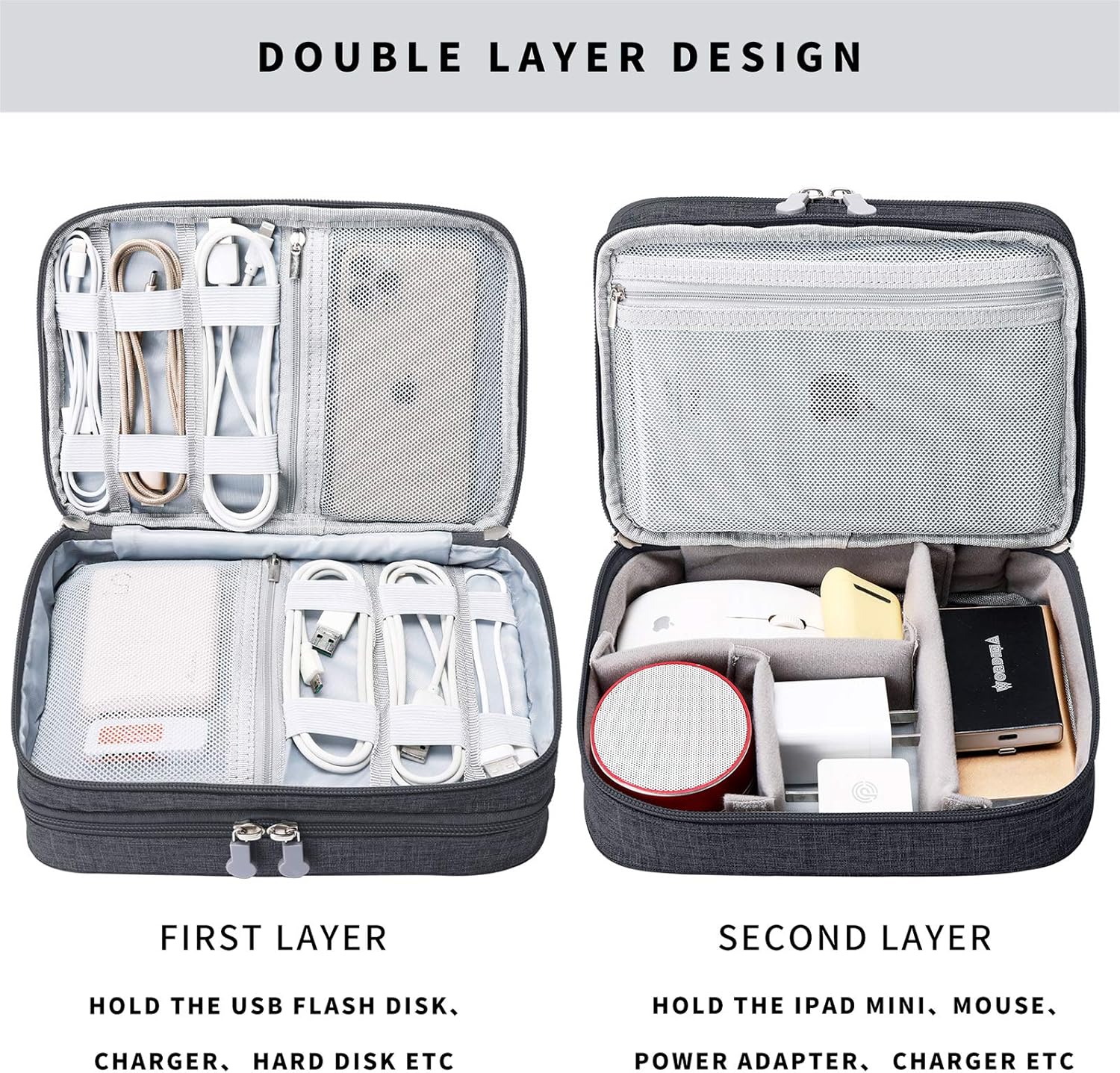 Lanola Travel Cable Organizer Bag, Electronic Accessories Case Portable Double Layer Cable Storage Bag for Cord,phone,Charger, Flash Drive, Phone, SD Card,Personal Items - (Black) - Image 3