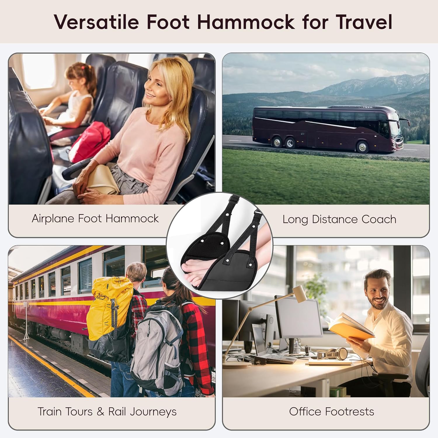 Foot Hammock for Plane Travel, Airplane Foot Hammock, Adjustable Foot Rest Sling, Airplane Gadgets Travel Essentials for Long Time Flight (Black) - Image 7