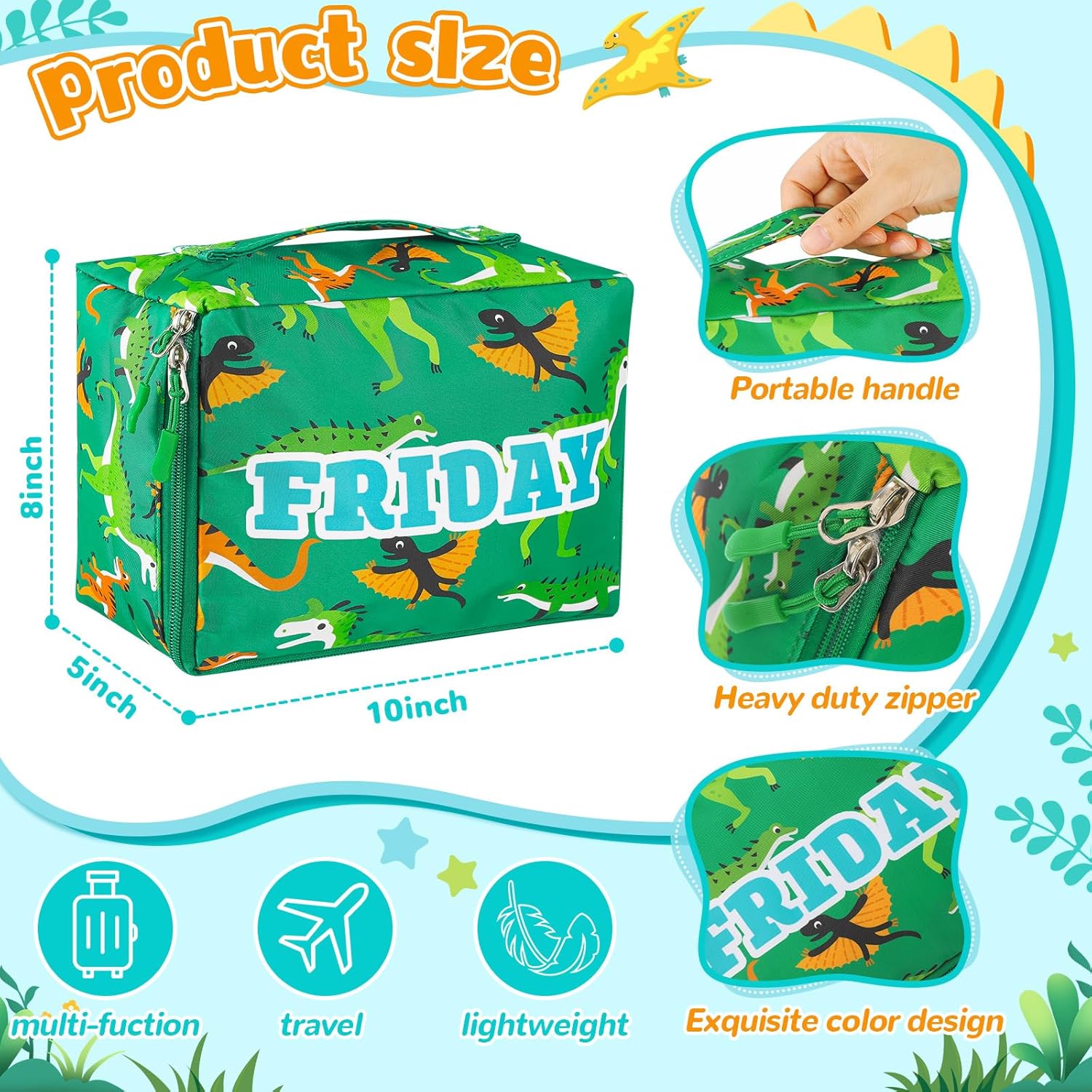 Paterr 7 Pcs Packing Cubes for Travel Kids Days of Week Compression Packing Cubes Colorful Luggage Organizers Suitcase Camp(Dinosaur) - Image 2