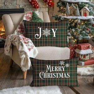 Lanpn 12×20 Christmas Throw Pillow Covers Set of 2, Plaid Lumbar Christmas Pillow Covers Decorative Pillow Covers Xmas Cushion Case for Farmhouse Home Couch Sofa Decor (Dark Green)