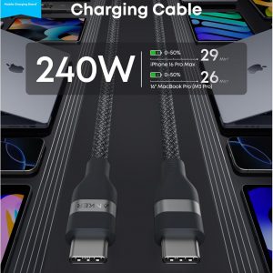 Anker Nano USB C Cable, 240W Flexible Multi-Color Braided Cord, Fast Charging Type C Charger for iPhone 17 Series, MacBook Pro and More (Black, 6ft)