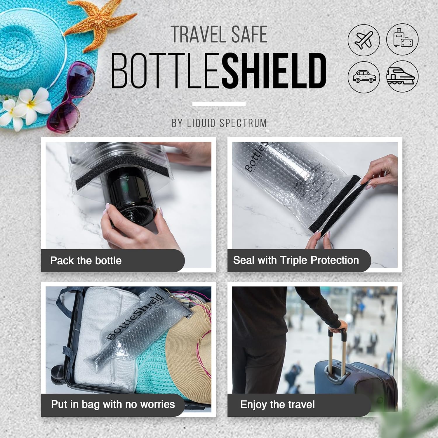 Liquid Spectrum Reusable Bottle Shield Wine Protector Travel Bag (6-Pack) - Unbreakable Shipping Sleeve, Leak Proof & Double Layer Bubble Protection | Travel Bags for Suitcase Luggage, Clear - Image 3
