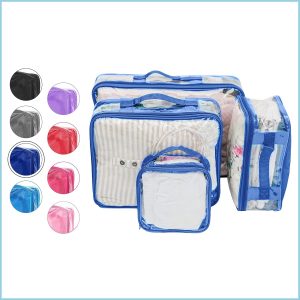 Clear Packing Cubes set of 4 / Packs 7-10 Days of Clothes/Premium PVC Plastic Storage Bags