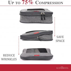 LeanTravel Compression Packing Cubes for Travel Organizers with Double Zipper (6-Pack (2L+2M+2S), Grey)
