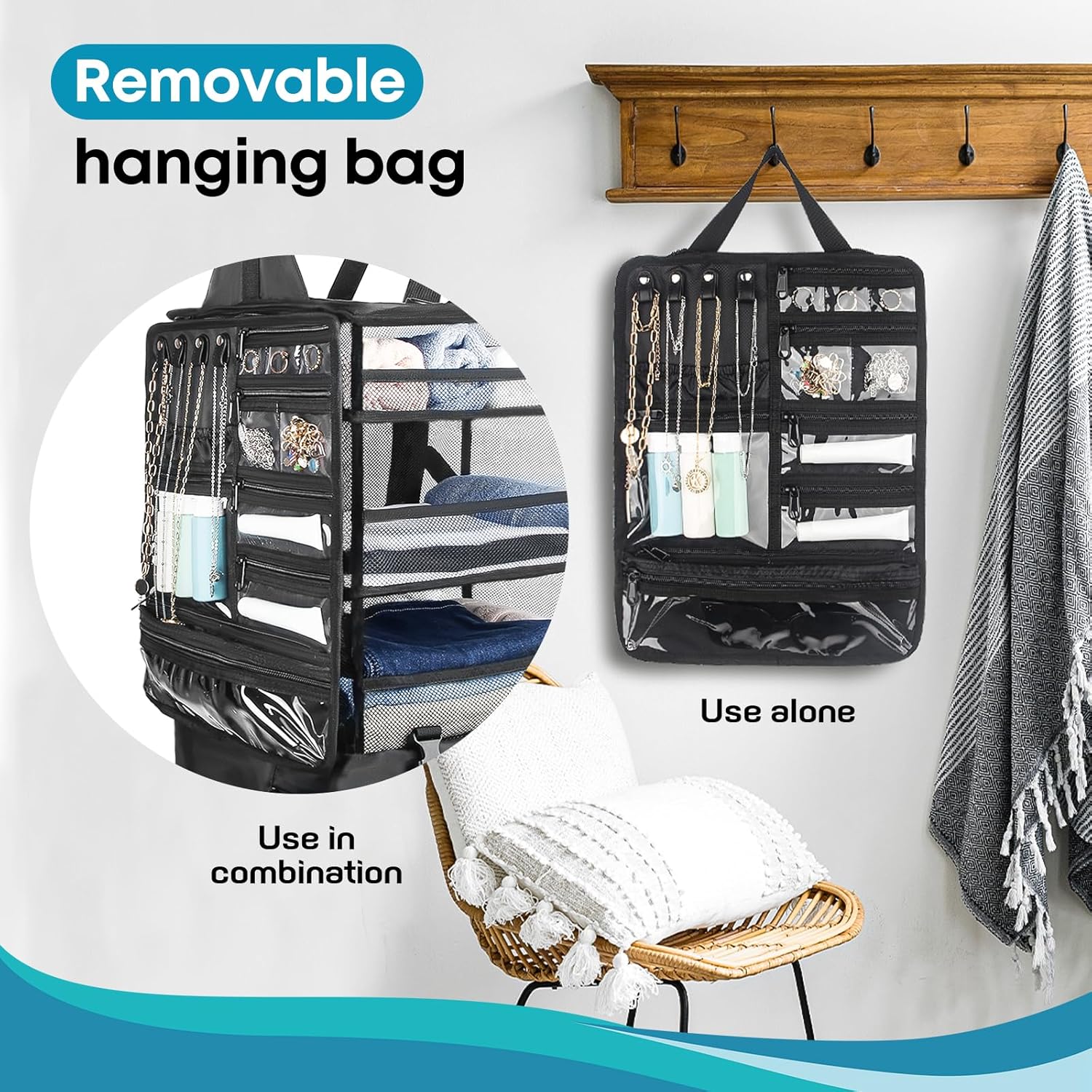 Hanging Suitcase Organizer & Travel Shelves, Packing Cubes for Travel, Suitcase Organizer for Carry-on Luggage, Easy Packing & Wrinkle-Free Clothes, Black (Fits Most Travel Bags) - Image 4
