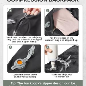 Vacuum Travel Backpack with Pump for Women, Personal Item Carry on Backpacks Flight Approved 18x14x8 inches for Men,Laptop Waterproof Work Compression bags Casual Daypack BeigeGreen