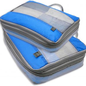 Lewis N. Clark ElectroLight Expandable Compression-Packing Cube + Travel Organizer for Luggage, Suitcase or Carry On with Smart Design Grab Handle & Breathable Mesh, 2-Pack (1 Med, 1 Lrg), Dark Blue