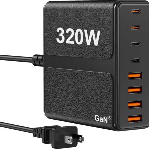 320W USB C Charger Block, 8-Port USB C Charging Station PD 65W PC Laptop Fast Charger Adapter for MacBookPro/Air,DELL,iPad,Portable Charging Station for iPhone,Samsung Galaxy