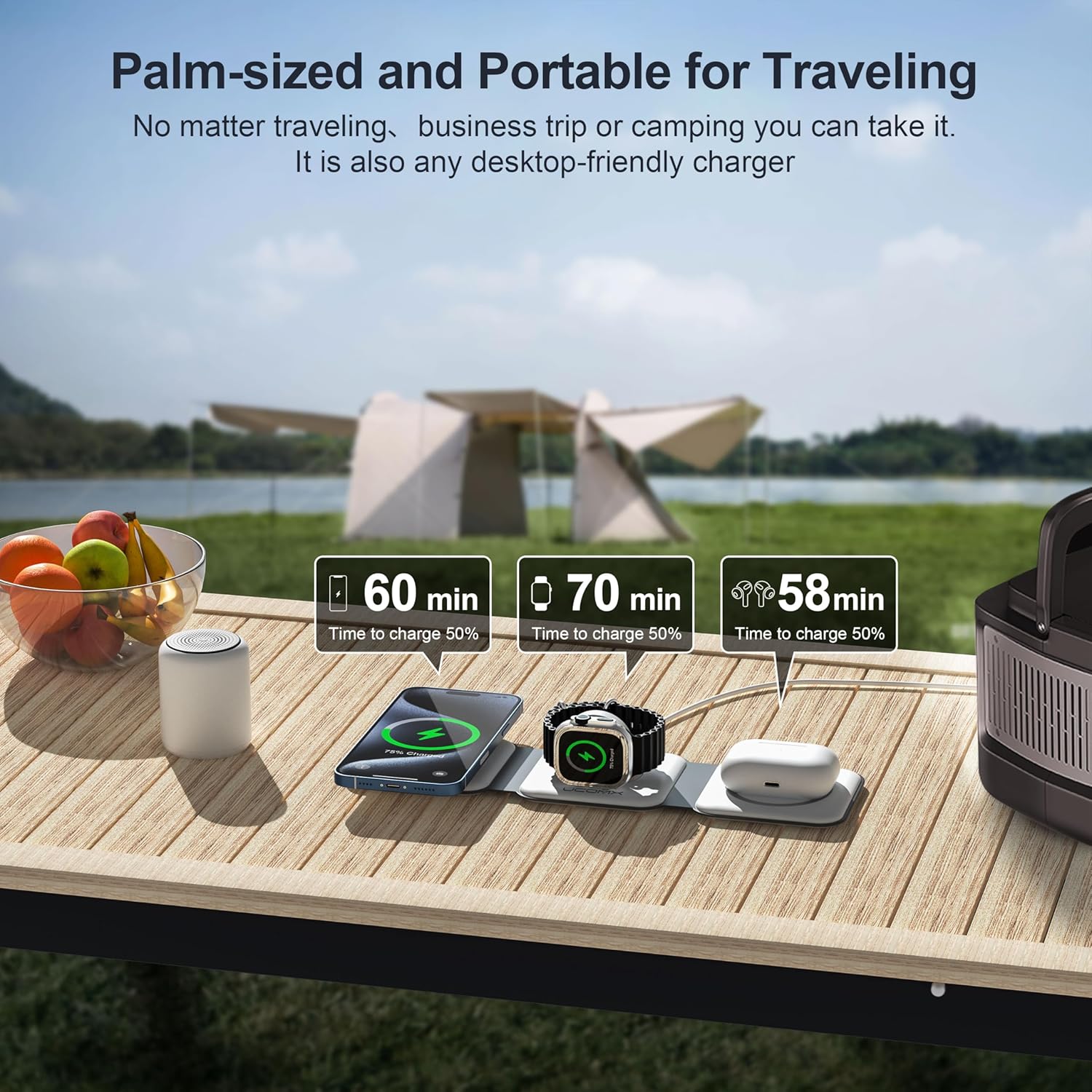 UCOMX 3 in 1 Charging Station for Multple Devices,Foldable 3 in 1 Wireless Charger for Travel,NANO Wireless Charging Station for iPhone17 16 15 14 13 12 Pro Max/Watch 10 9 8 7 6 5 4 3 Ultra/AirPod Pro - Image 2