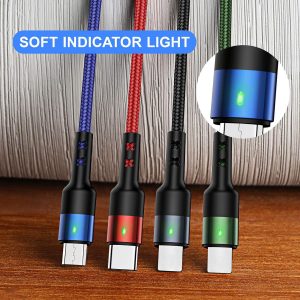 USAMS Multi Charging Cable 2Pack 4FT 4 in 1 Nylon Braided USB Fast Charging Cord Adapter Type C Micro Port Compatible Cell Phones Tablets and More