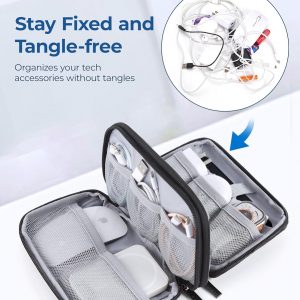 BAGSMART Electronics Organizer Travel Case, Cable Charger Cord Tech Organizer Pouch for Phone Charger Accessories, Black