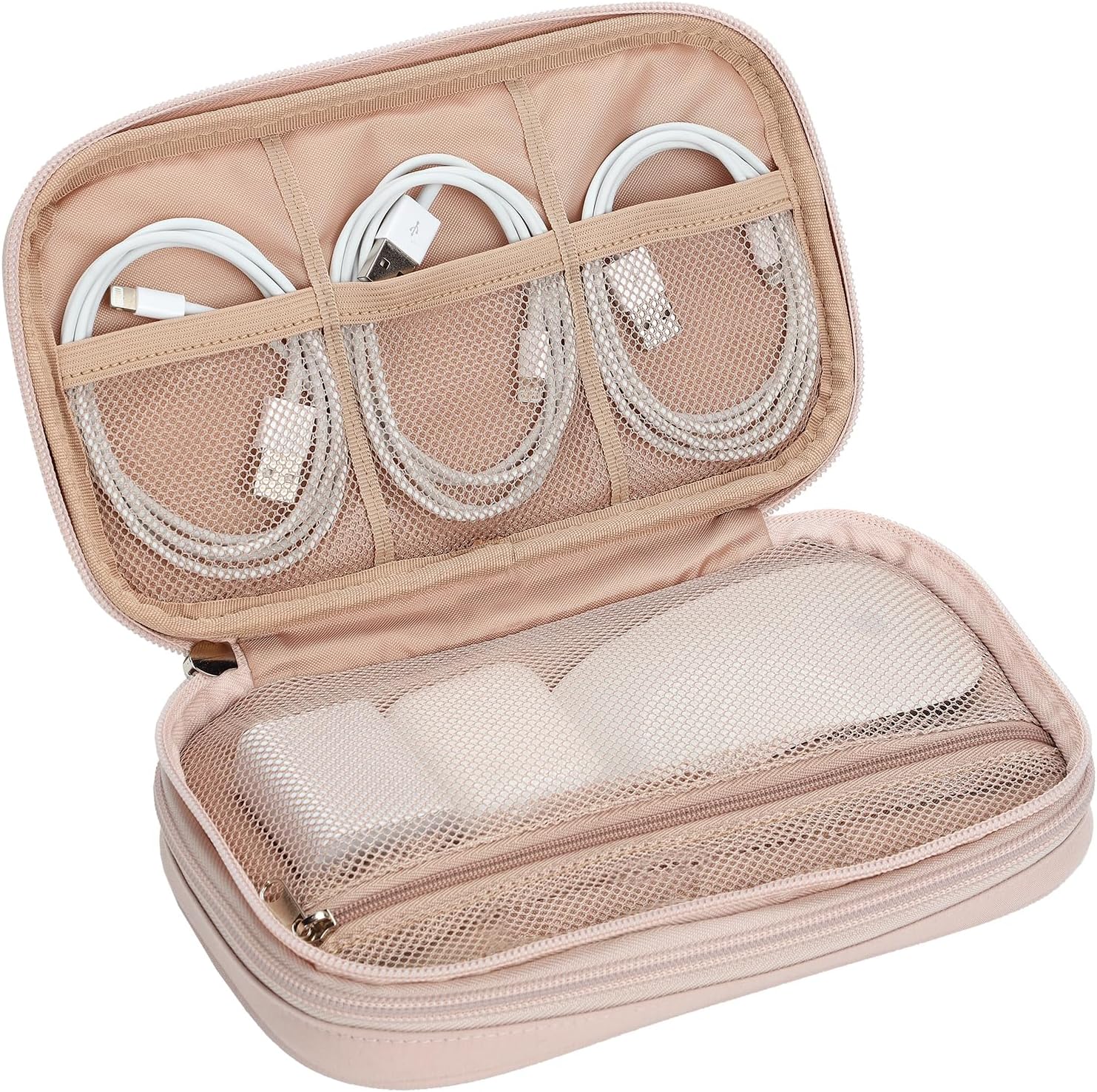 NISHEL Travel Cord Organizer Case, Double Layers Tech Electronic Bag, Essentials for Charger, Cable, Phone, Flash drive, Medium, Pink - Image 5
