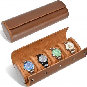 ROSELLE Watch Roll Travel Case for Men and Women – 4 Watch Storage and Organizer – Secure Storage with Innovative Removable Pillows & Solid Dividers for Home, Travel and Display