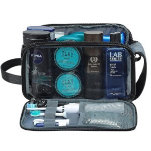 ZEEMO Travel Toiletry Bag for Men, Medium Water-Resistant Double-Sided Full-Open Dopp Kit, Versatile Organizer for Shower and Hygiene Accessories, Bathroom Essentials, Cosmetics, Black