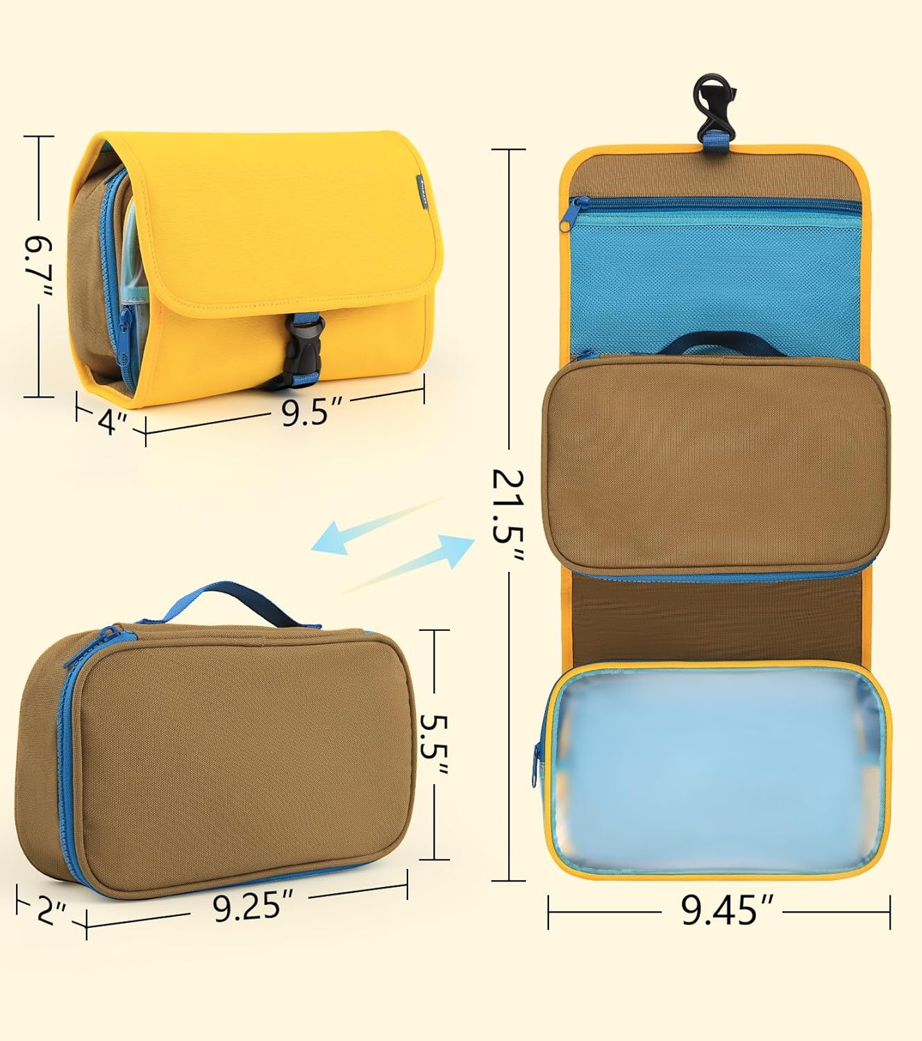 2025 New ! Large-Capacity Foldable travel toiletry bag - Multi-Functional Detachable hanging toiletry bag, Portable Compact hanging travel toiletry bag (Dune Yellow) - Image 2