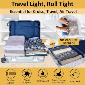 Compression Bags for Travel – Travel Essentials – 12 Pack Space Saver Bags – No Vacuum Needed – Compression Packing Bags for Cruise Accessories