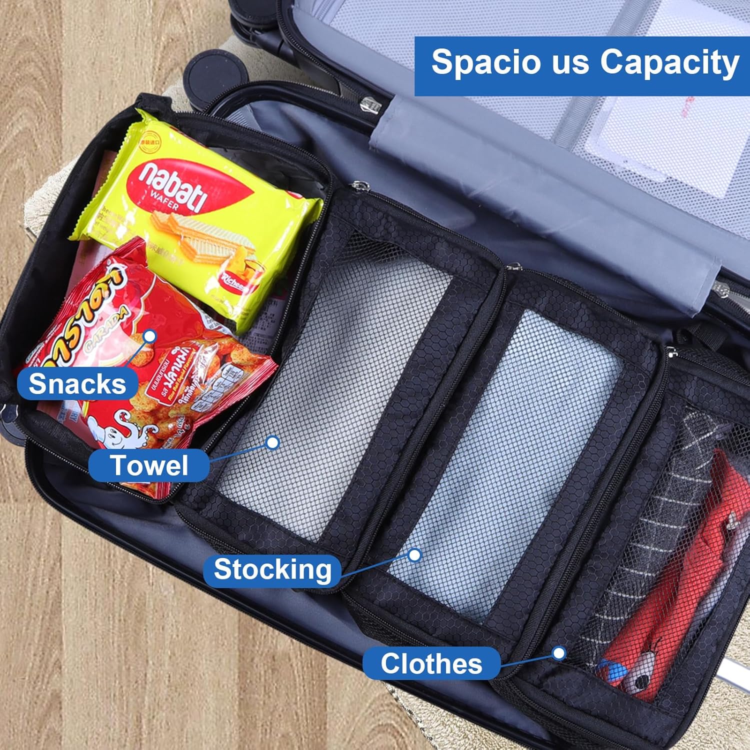 Suitcase Organizer, Travel Luggage Organizer Portable Hanging Travel Shelves Collapsible Hanging Packing Cubes for Carry on Suitcase - Image 5