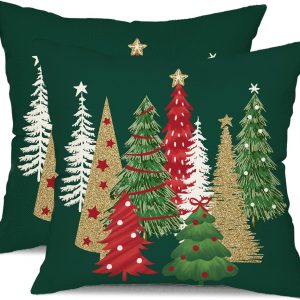 DFXSZ Christmas Pillow Covers 16×16 Inch Set of 2 Xmas Tree Decorative Green Throw Pillows Winter Christmas Decor for Home Couch TH-50B16