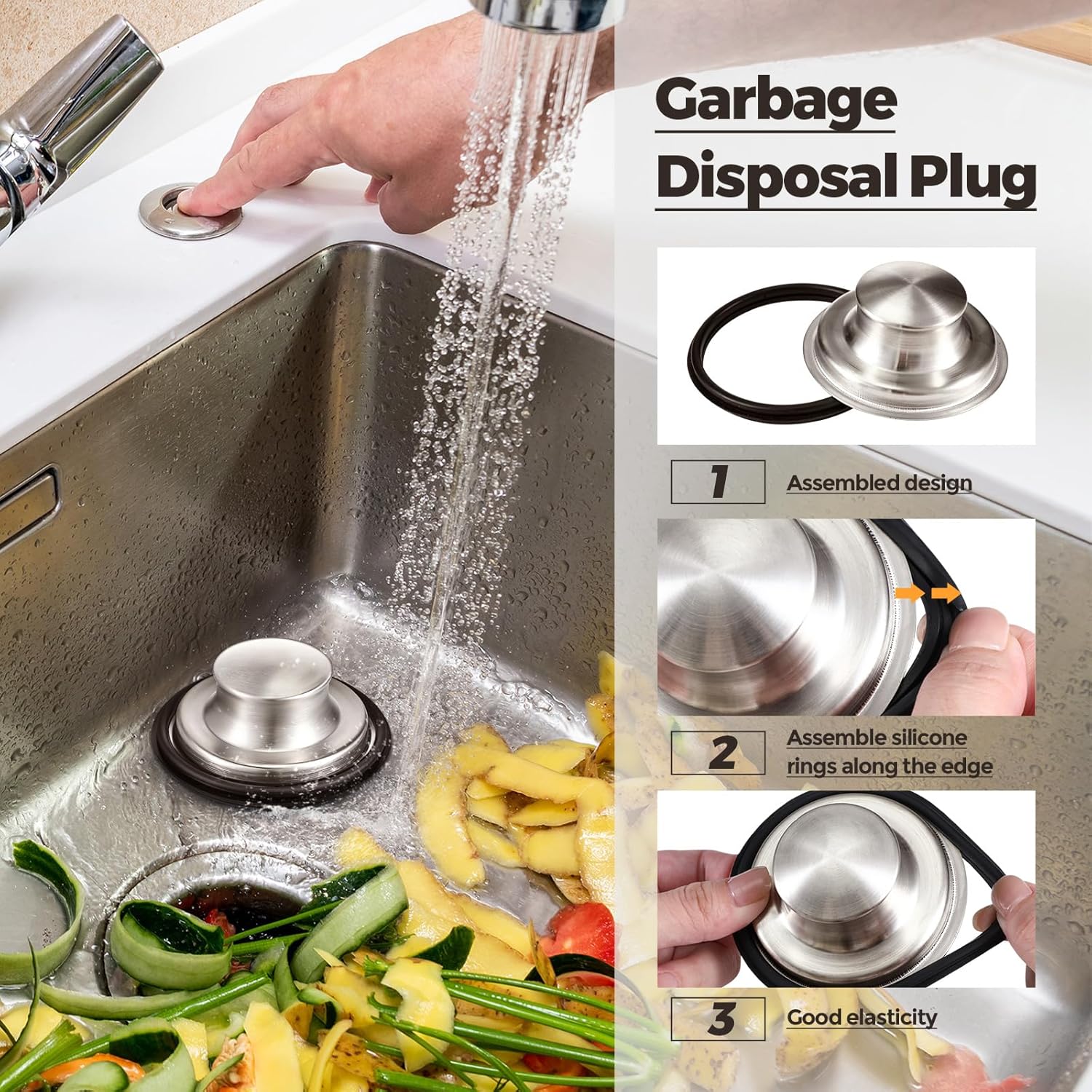 Mudder 3 Pcs Kitchen Sink Drain Strainer and Stopper Stainless Steel Garbage Disposal Plug with Handle Universal Anti-Clogging Kitchen Sink Filter Sieve Basket Strainer(Brushed Silver) - Image 4