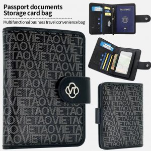 Passport Holder Wallet Case, Card Slots Travel Essentials Documents Organizer, Credit Card Holder, Coin Pocket Secure AMagnetic Closure Passport Fashion Alphabet Leather Cover for Men Women Black