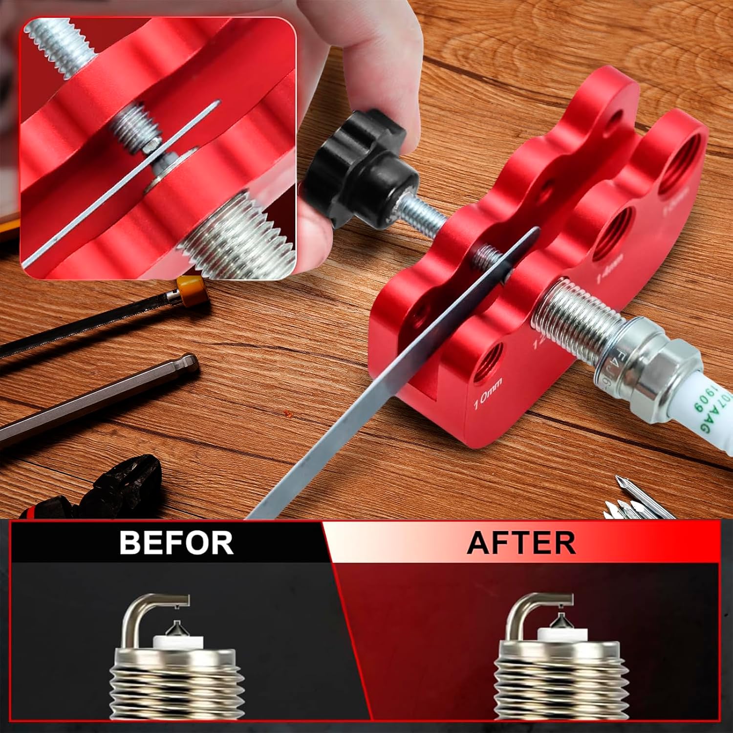 Universal Spark Plug Gap Tool for Most 10mm 12mm 14mm 16mm Spark Plugs with 1 Set Feeler Gauge Black - Image 5