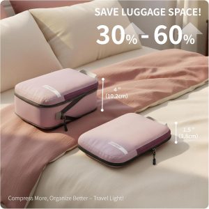 Cipway Compression Packing Cubes for Travel Ultralight Expandable Packing Organizers with Laundry & Toiletry Bag for Carry on Luggage (Mauve Pink 6 Set)