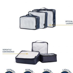 Brookstone 4-Piece Packing Cube Set Apparel Luggage Organizer and Shoe Bag, Travel Essentials, Navy