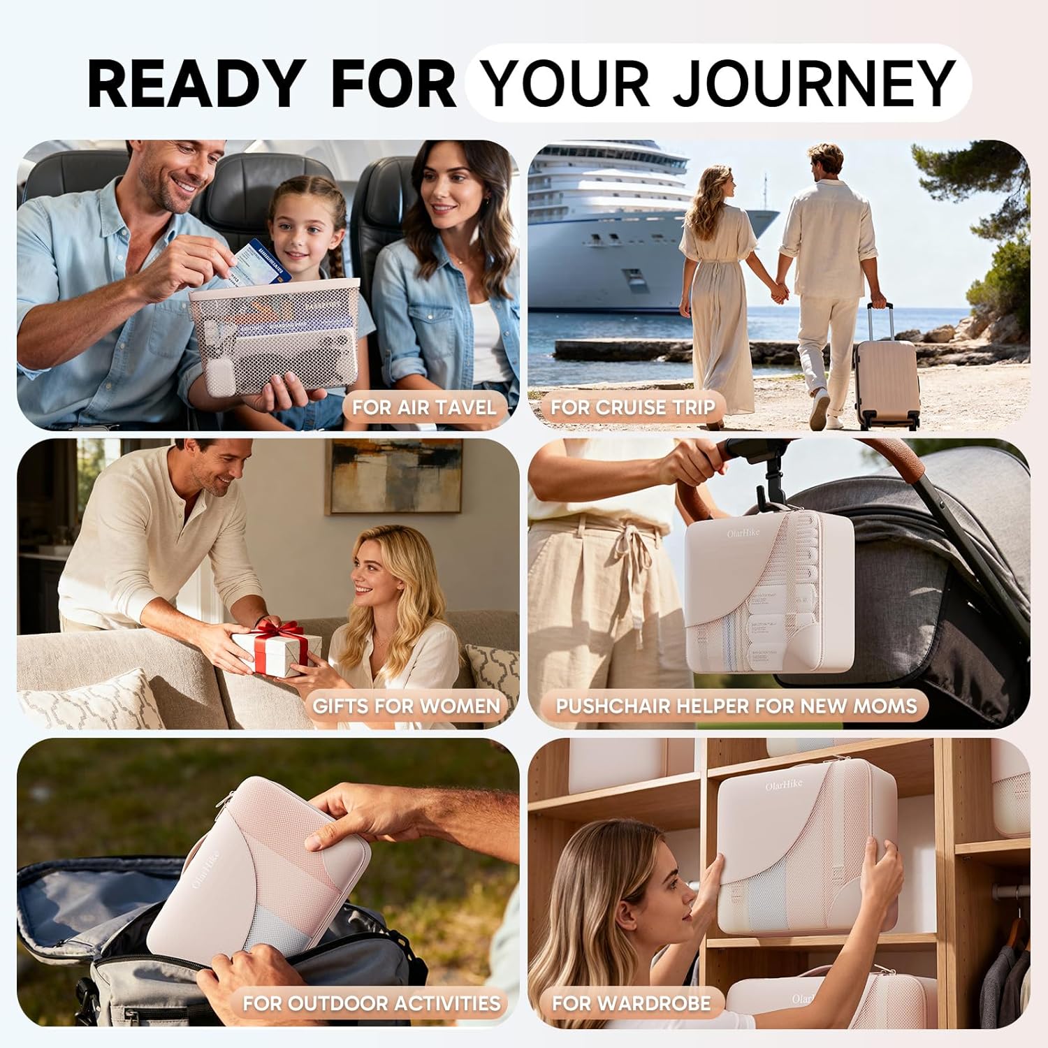 11 Set Packing Cubes for Travel, Gifts for Women Mom Kids, TSA Approved Bags for Makeup, Cosmetic, Toiletry, Suitcase Organizers for Checked Luggage, Cruise Essentials, Airplane Accessories, Beige - Image 9