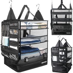 Hanging Suitcase Organizer & Travel Shelves, Packing Cubes for Travel, Suitcase Organizer for Carry-on Luggage, Easy Packing & Wrinkle-Free Clothes, Black (Fits Most Travel Bags)
