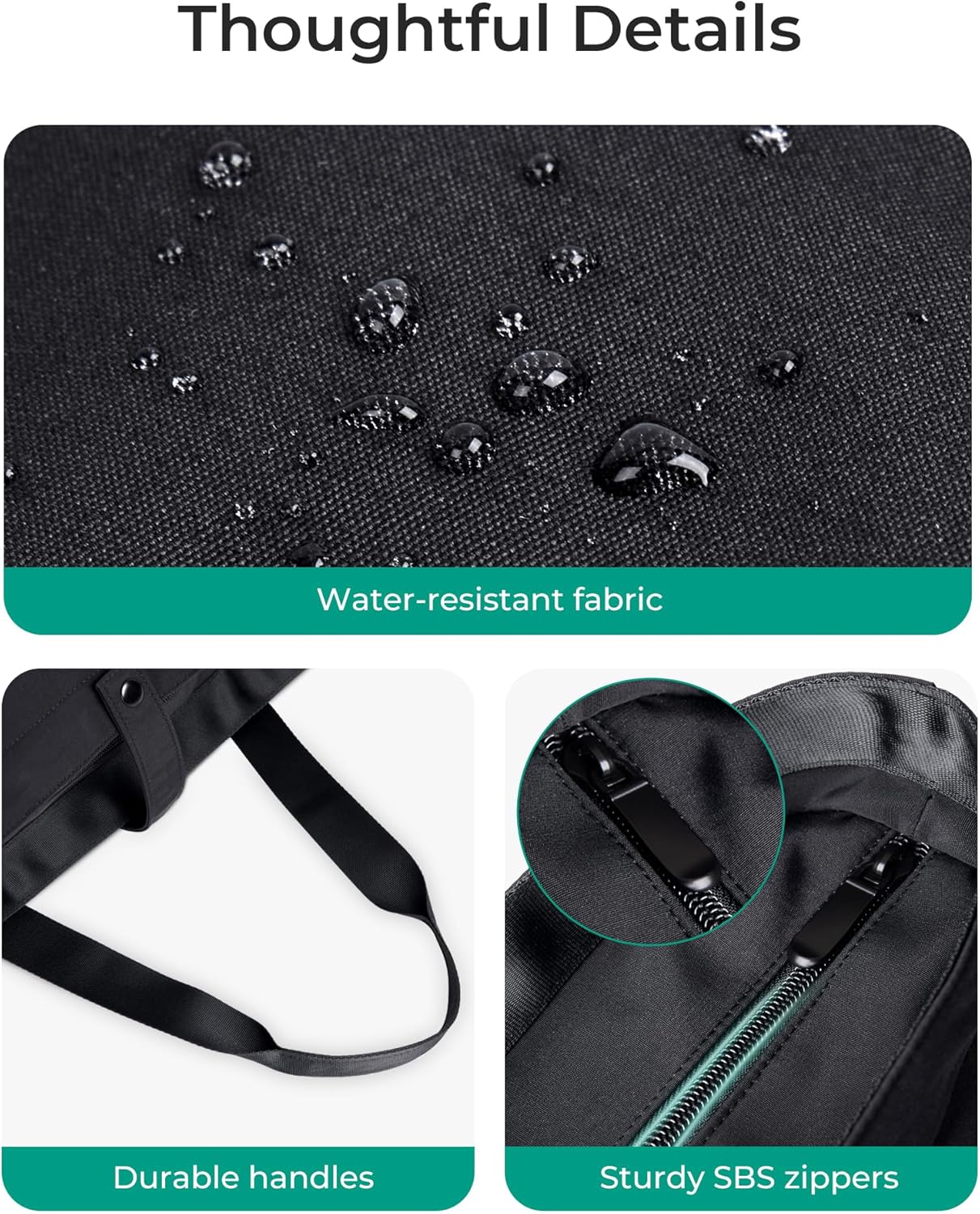 BAGSMART Tote Bag for Women, Foldable Tote Bag With Zipper Travel Large Shoulder Bag Handbag for Work-16.5''l X 6''wx 14''h - Image 7