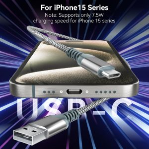 USB C Charger Cable [2 Pack/4ft], Fast Charging Type C Cable, Nylon Braided USB A to USB C Cable for iPhone 15/15 Pro, MacBook, iPad, Galaxy, and Other Type-C Devices.