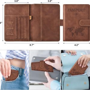 Eoehro Passport Holder for Travel Essentials, Passport Wallet Cover Case for Travel Must Haves Accessories,Passport Book Holders for Women and Men(brown)