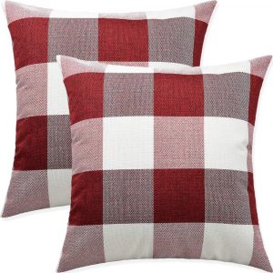 Artaimee Red & White Buffalo Check Plaid Throw Pillow Covers 18×18 – Set of 2 – Durable Cotton Linen, Hidden Zipper – Decorative Cushion Case for Couch, Sofa, Bed, Office, Farmhouse, Home Décor
