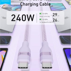 Anker Nano USB C Cable, 240W Flexible Multi-Color Braided Cord, Fast Charging Type C Charger for iPhone 17 Series, MacBook Pro and More (Purple, 6ft)