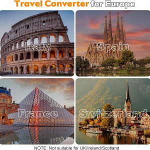 Voltage Converter US to Europe Travel: 220V to 110V Converter for European Country, Adapter with Fast Charging 2 USB A&2 Type C Worldwide Power Converter Adapter Combo for Germ, France, Italy, etc