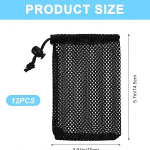 12 Pcs Small Mesh Bag, 6 X 4 Inch Little Mesh Bags Drawstring for Travel Storage, Portable Nylon Organizer Pouches for Jewelry, Cosmetics & Toiletries (Black)