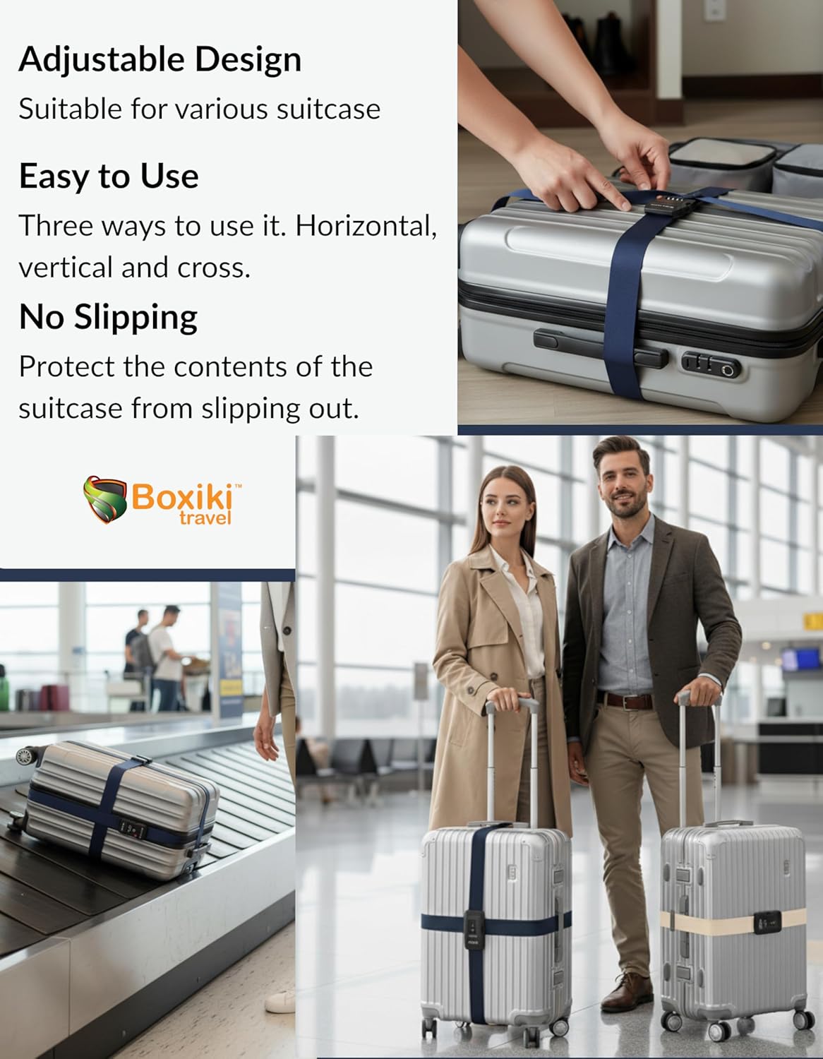 TSA Approved Luggage Straps – Set of 2 Anti-Burst Adjustable Polyester Suitcase Belts with 3-Dial Combination Lock – Prevents Accidental Opening, Secure Travel (Beige) - Image 5