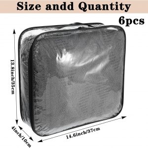 6 Pack Large Clear Travel Packing Cube, See-Through PVC Organizer, Vinyl Zippered Storage Bags Multipurpose Pouch with Handle for Suitcase Pants, Cashmere, Sweaters Shirts Dress Storage