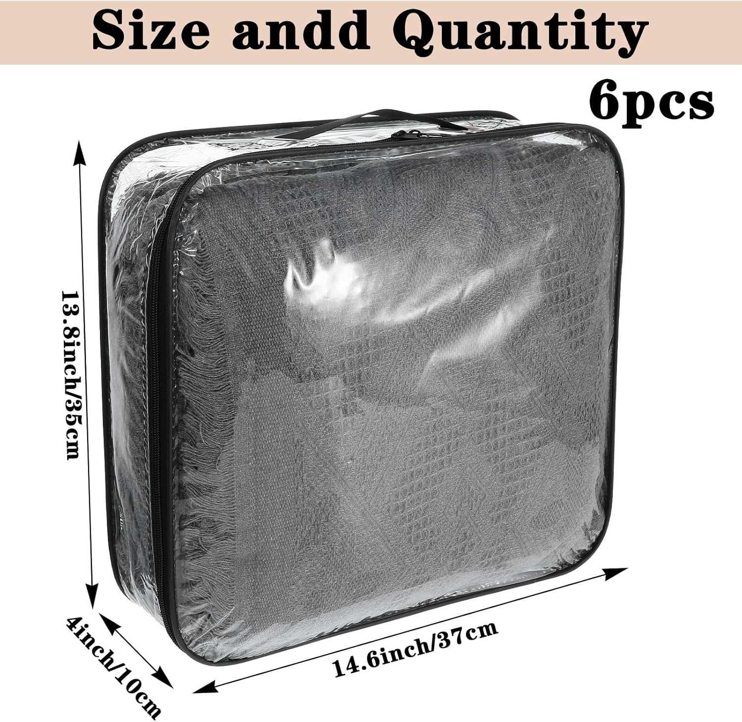 6 Pack Large Clear Travel Packing Cube, See-Through PVC Organizer, Vinyl Zippered Storage Bags Multipurpose Pouch with Handle for Suitcase Pants, Cashmere, Sweaters Shirts Dress Storage - Image 2