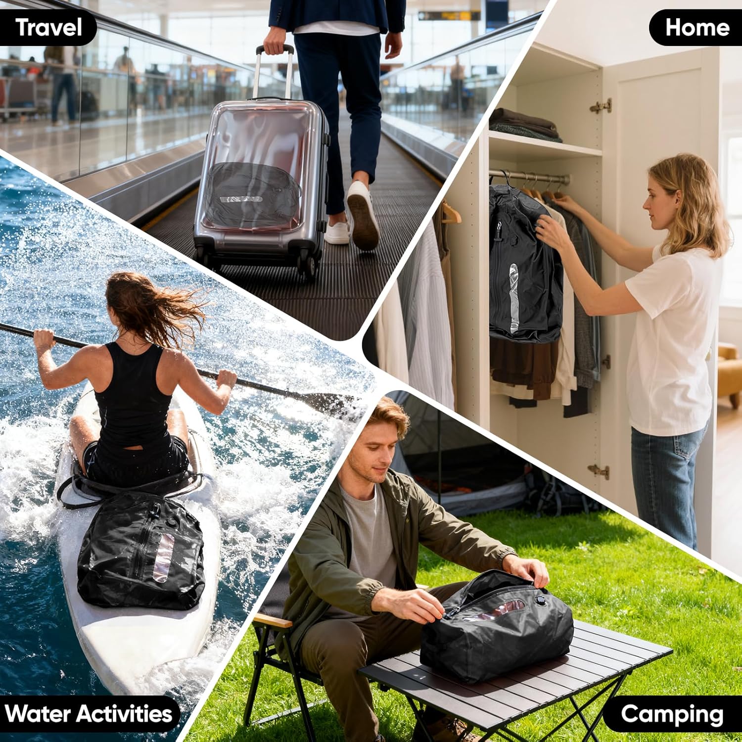 Vacuum Bags for Travel with Pump, Vacuum Packing Cubes for Travelers, Vacuum Seal Bags for Clothing, Reusable IP68 Waterproof Airless Travel Bags for Luggage, Suitcase (Black 2PC + Pump) - Image 8
