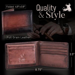 BULL GUARD Rfid Leather Wallet | The Respected Gentlemans Bifold Slim for Men | Travel Secure RFID Blocking | Mens Full Grain Leather Wallet with Removable ID Credit Card Holder