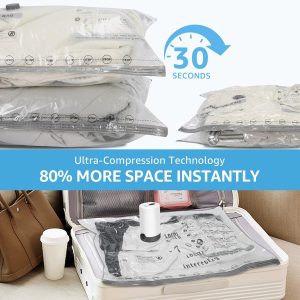 15 Packs Vacuum Bags for Travel with Rechargeable Pump, 3 Sizes Vacuum Seal Bags for Clothing, Compression Vacuum Travel Bags for Luggage, Vacuum Packing Bags for Closet Organization