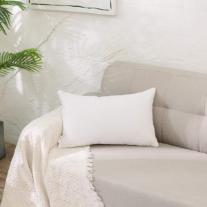 NATUS WEAVER White Pillow Cases Faux Linen Lumbar Decorative Throw Cushion Cover Pillowcase with Smooth Hidden Zipper for Bed Sofa 12″ x 20″ 2 Piece