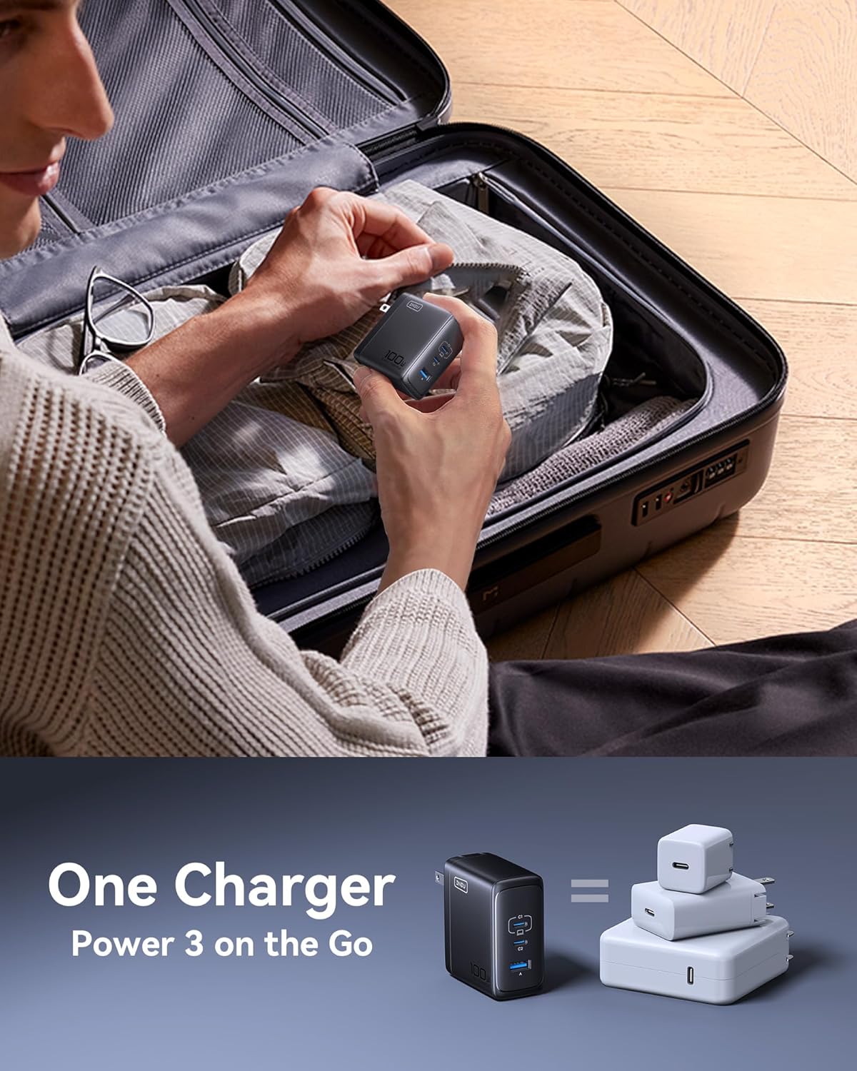 INIU for MacBook Pro Charger, 100W GaN Tech Fast Charging, 3-Port Compact Foldable Charger with USB C Cable, Power Adapter for Mac Book, iPhone 17, Samsung S25, Switch, Photographers, Outdoor, Travel - Image 4