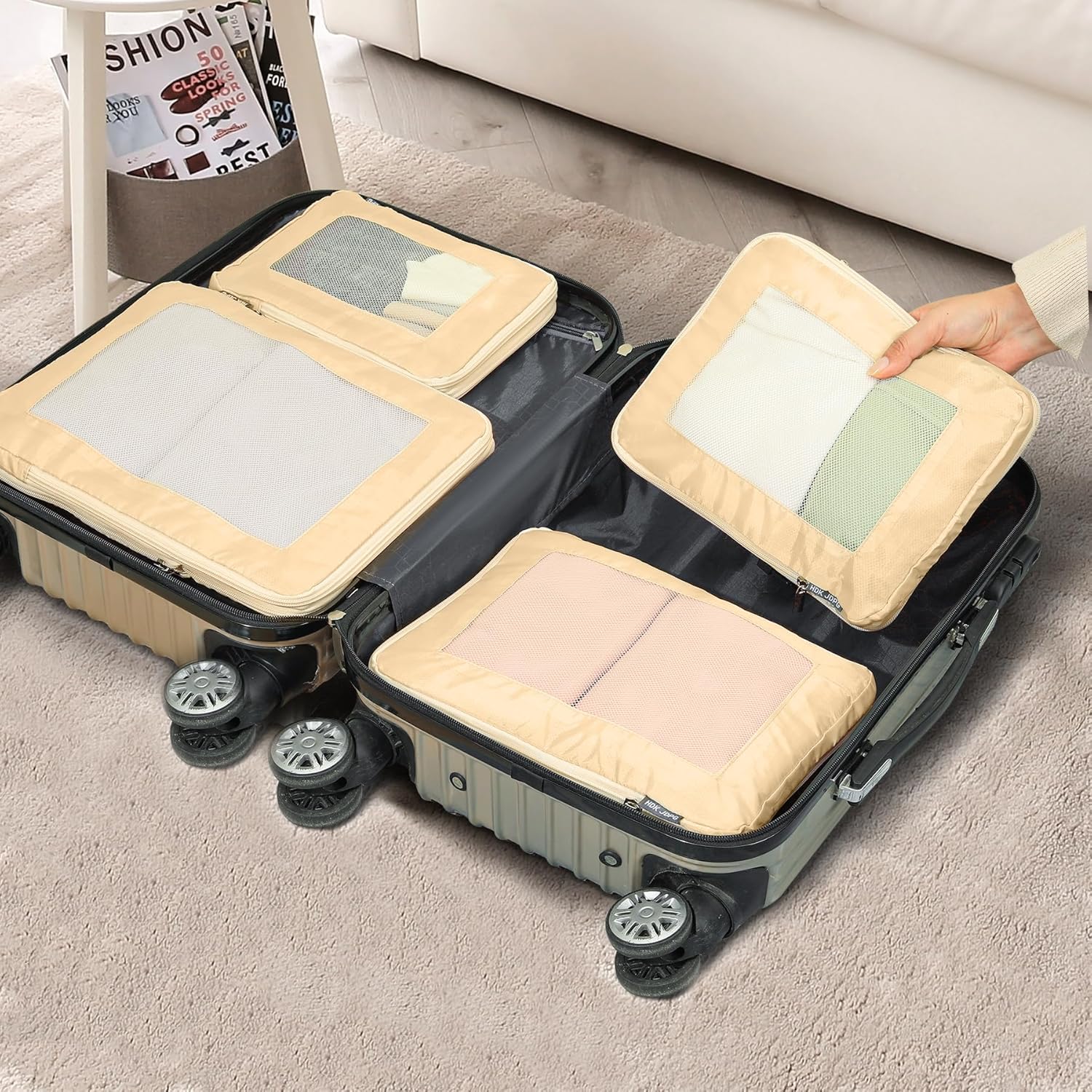 4 Set Compression Packing Cubes Travel for Suitcases,Compressible Mesh Packing Cubes for Travel Women Packing Organizers Ultralight - Image 2