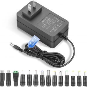 ALITOVE 12 Volt Power Supply 2.5A AC/DC Adapter 100~240V 50-60hz to DC 12V Power Cord Transformer 2.5 Amp 2A 1.5A 6.2FT with 14 Tips for LED Light CCTV Security Camera PC Monitor Router