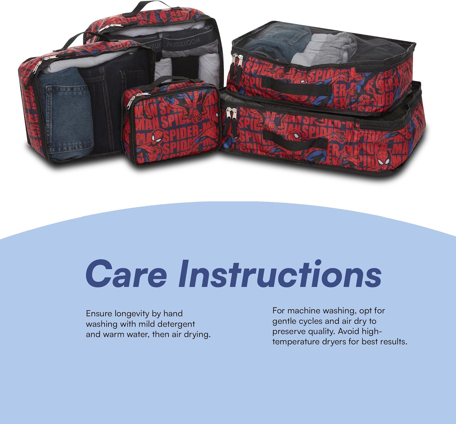 Marvel Spiderman 5-Piece Packing Cube Set - Spiderman, Ironman, Captain America - 5 Piece Packing Cubes Compression Travel Essential Accessories - Luggage Suitcase Organizer Set - For Kids, Adults - Image 7