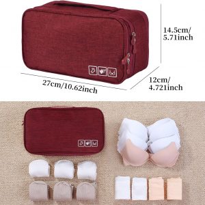 Unaone Travel Underwear Organizer – Portable Bra Travel Packing Storage Bag Large Compartment Underwear and Sock Organizer Bag, Burgundy