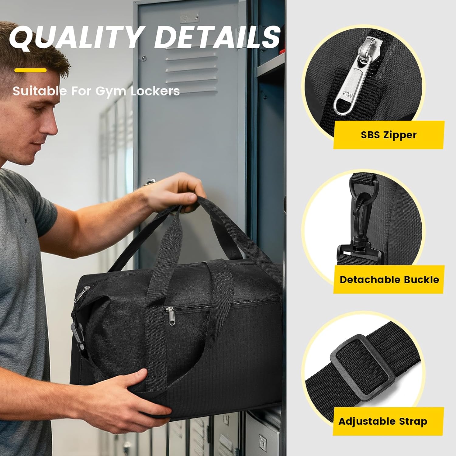 Vorspack Small Gym Bag - 18 Inches Duffle Bag for Travel Lightweight Duffel Bag for Men Women Personal Item Bag Weekender Bag for Travel Sports Gym - Black - Image 5